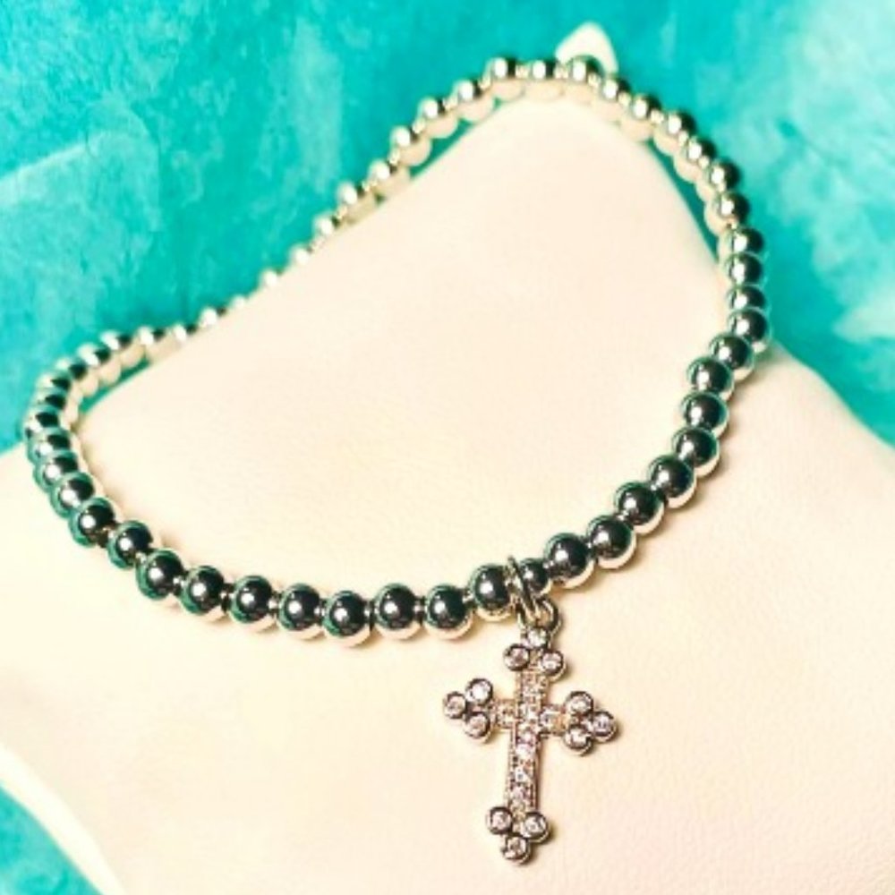 Silver Diamond Cross Bracelet